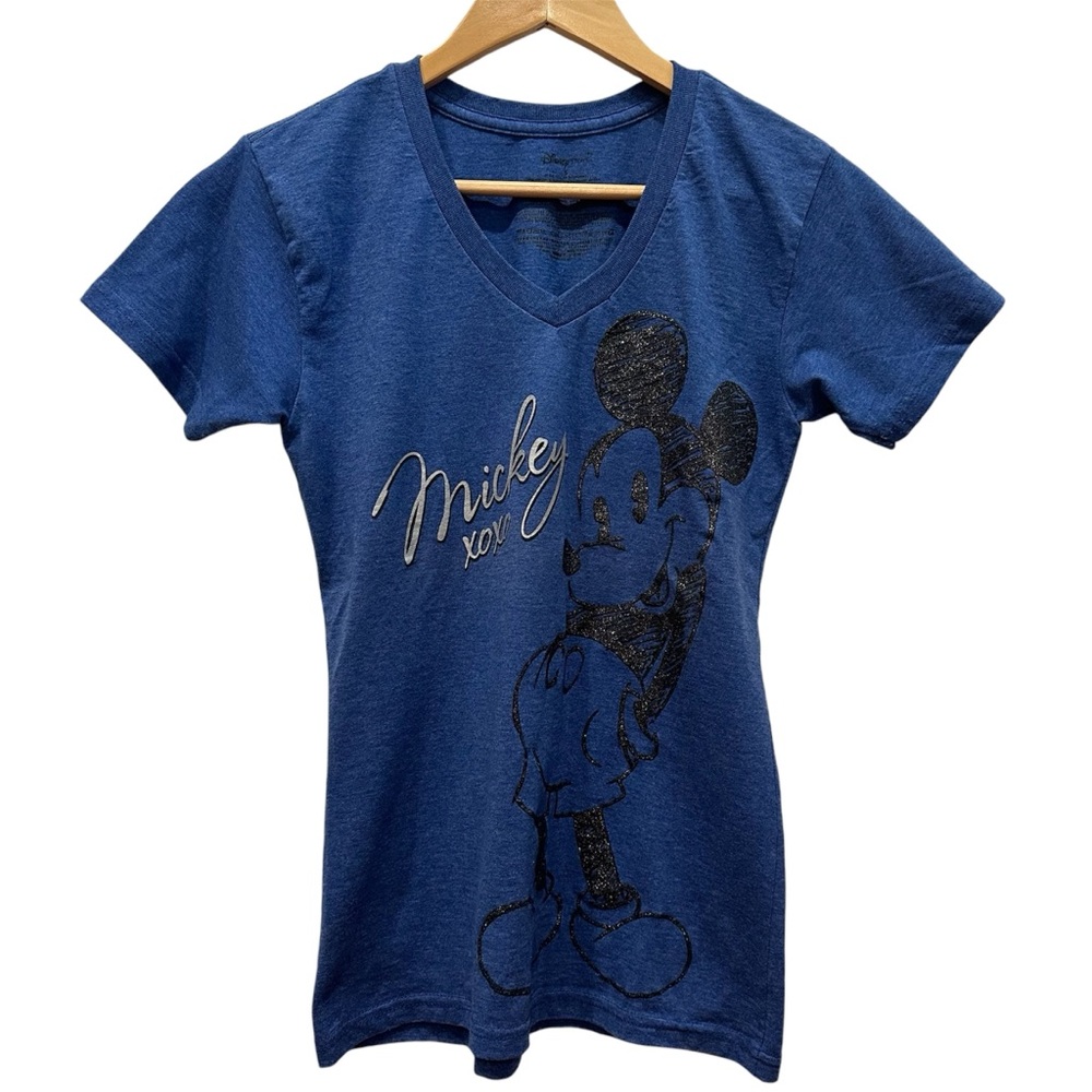 Disney Blue Mickey Mouse XOXO Cotton V-Neck Tee Shirt